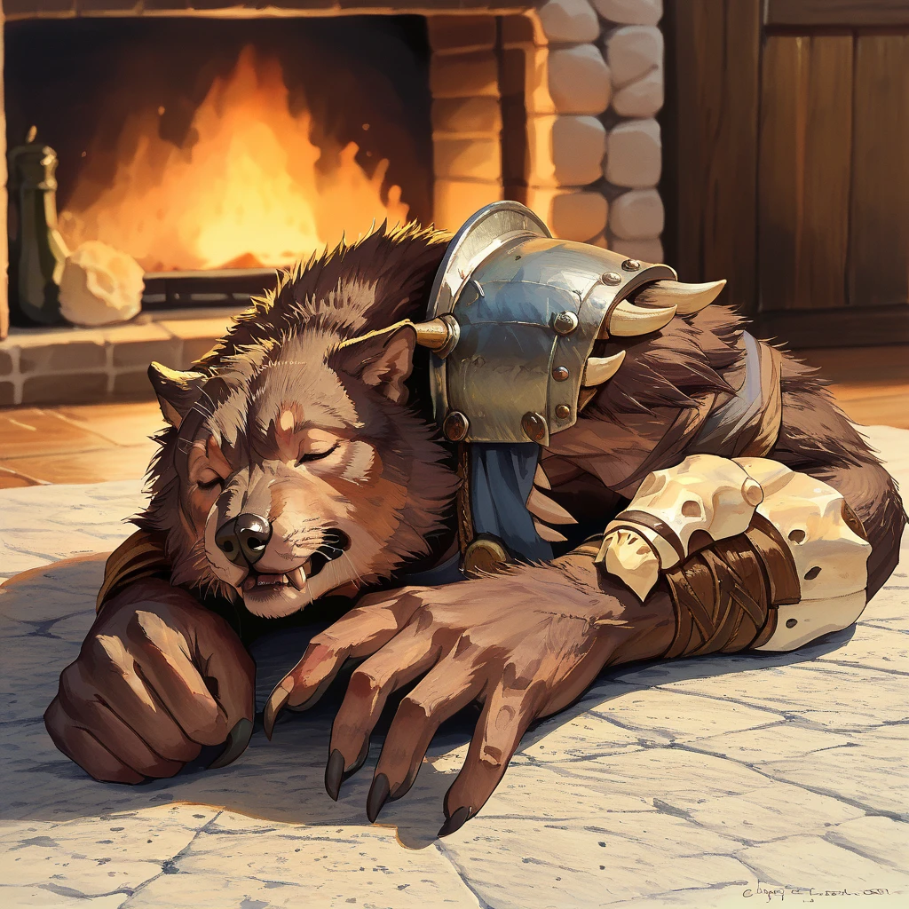 score_9, score_8_up, score_7_up, 2d, watercolour, traditional media, simple background,
SkinWolf, armor, shoulder armor, cute, sleeping, Zzz, eyes closed, adorable, curled up, in front of a fireplace,
<lora:SkinWolf_PonyXL:1>