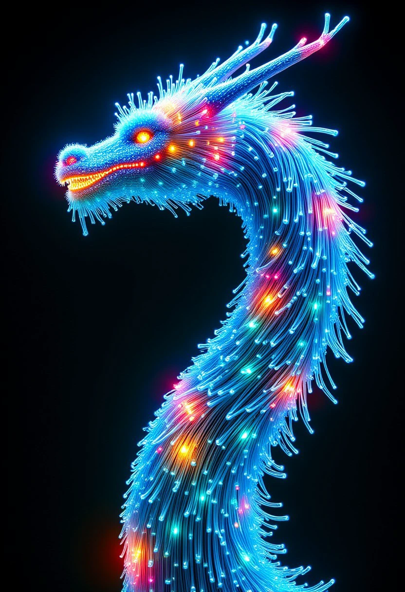 Fiber Optic Cables world morph, A dragon made from fiber optic cables