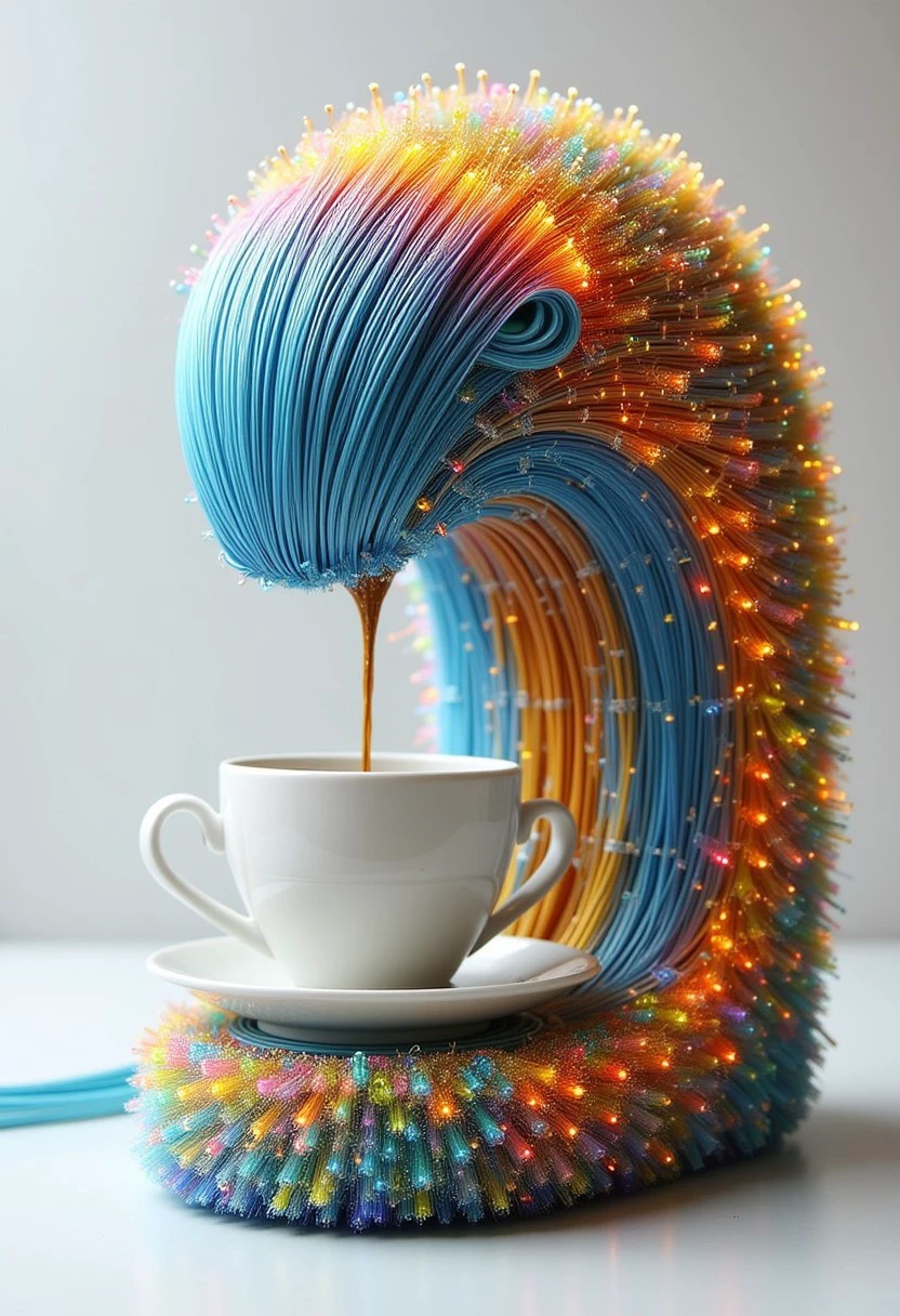 Fiber Optic Cables world morph, A coffee maker made from fiber optic cables