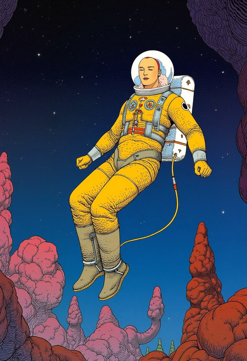 Moebiusstyle, an astronaut endlessly floating through space