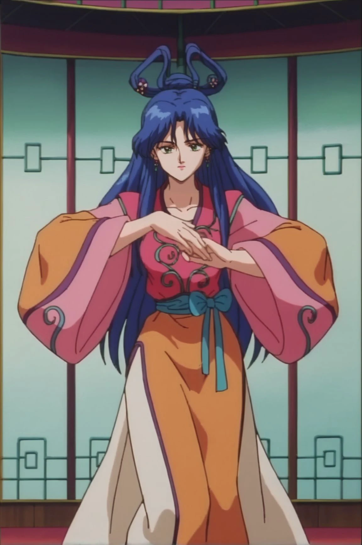 Peeing self, Have to pee, Anime, looking at camera, embarrassed, blush, pee stain, pee stain on pants, peeing, yellow pee, tears, crying, out of breath, sweating, gold eyes, purple hair, one girl, sanaki fe, white pants