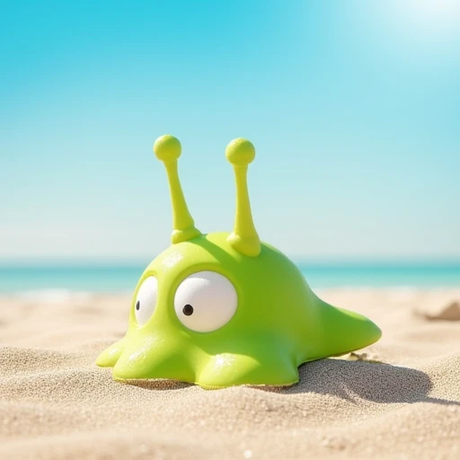 A photo of a brain slug enjoying a sunny day at the beach