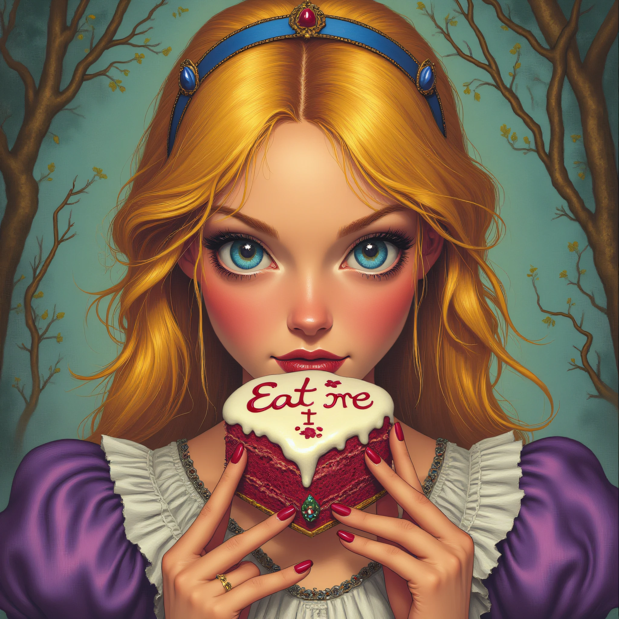 ArsMJStyle, Wonderland, Alice eating a  piece of cake with "Eat me" written on it