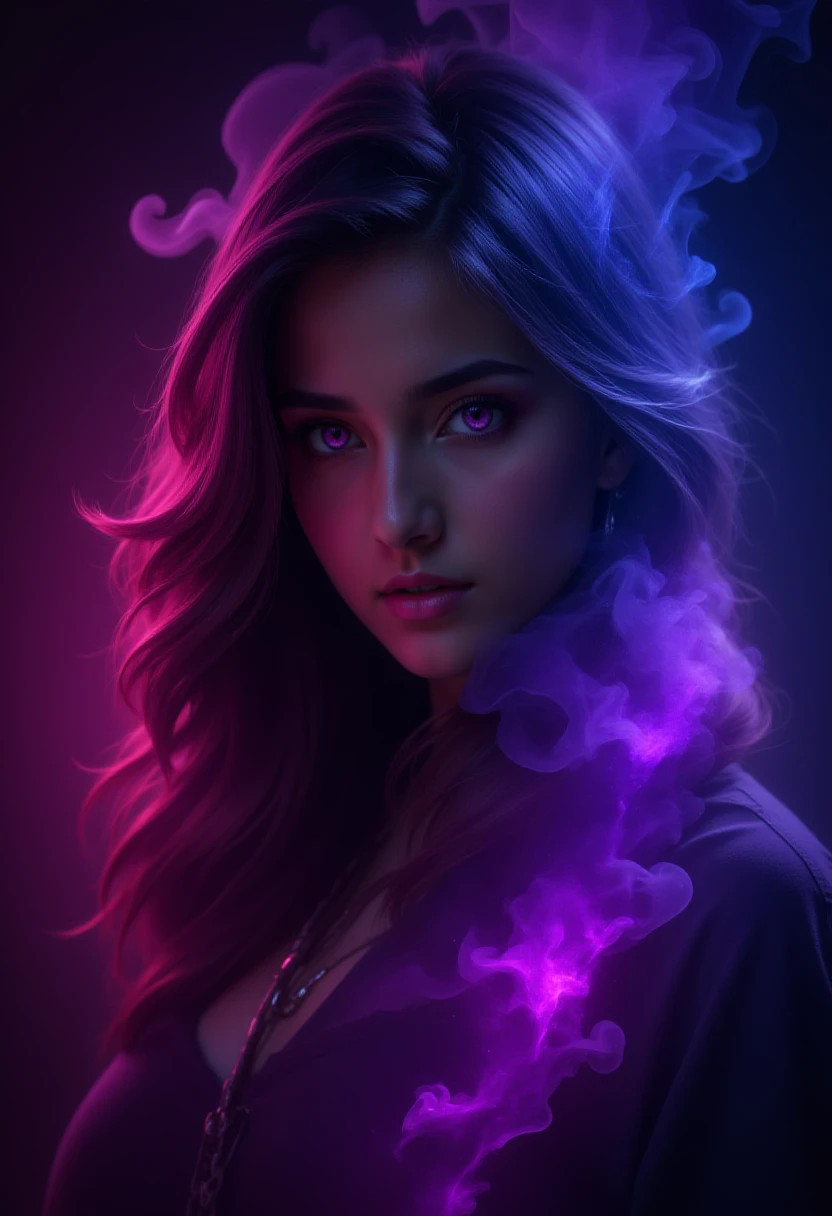 a beautiful woman that's glowing in the dark, walking in wonderland neon colors, high detail, long shot, wide shot, 4K, 3D, REALISTIC, (iridescent glow smoke), UHD, 32K, very bold neon colors, black light, neon light