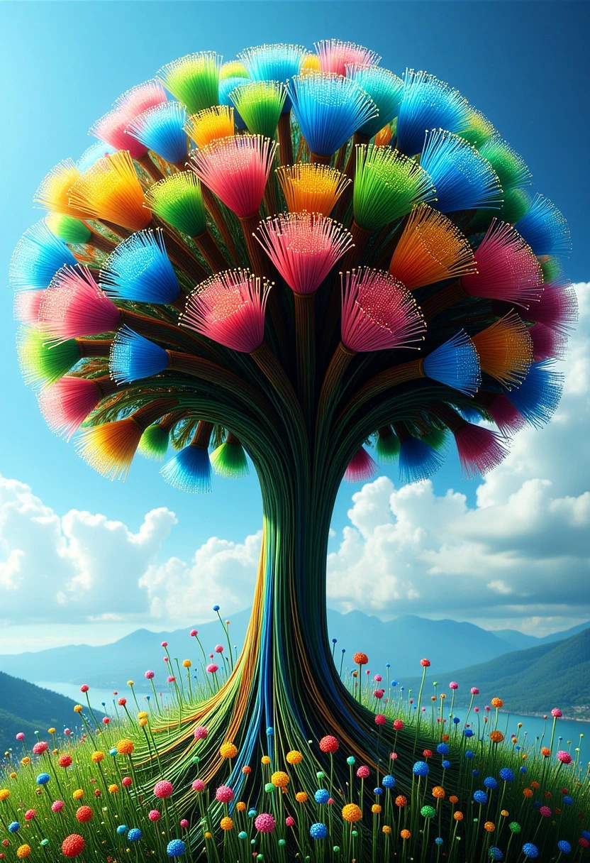 Fiber Optic Cables world morph, A tree made from fiber optic cables