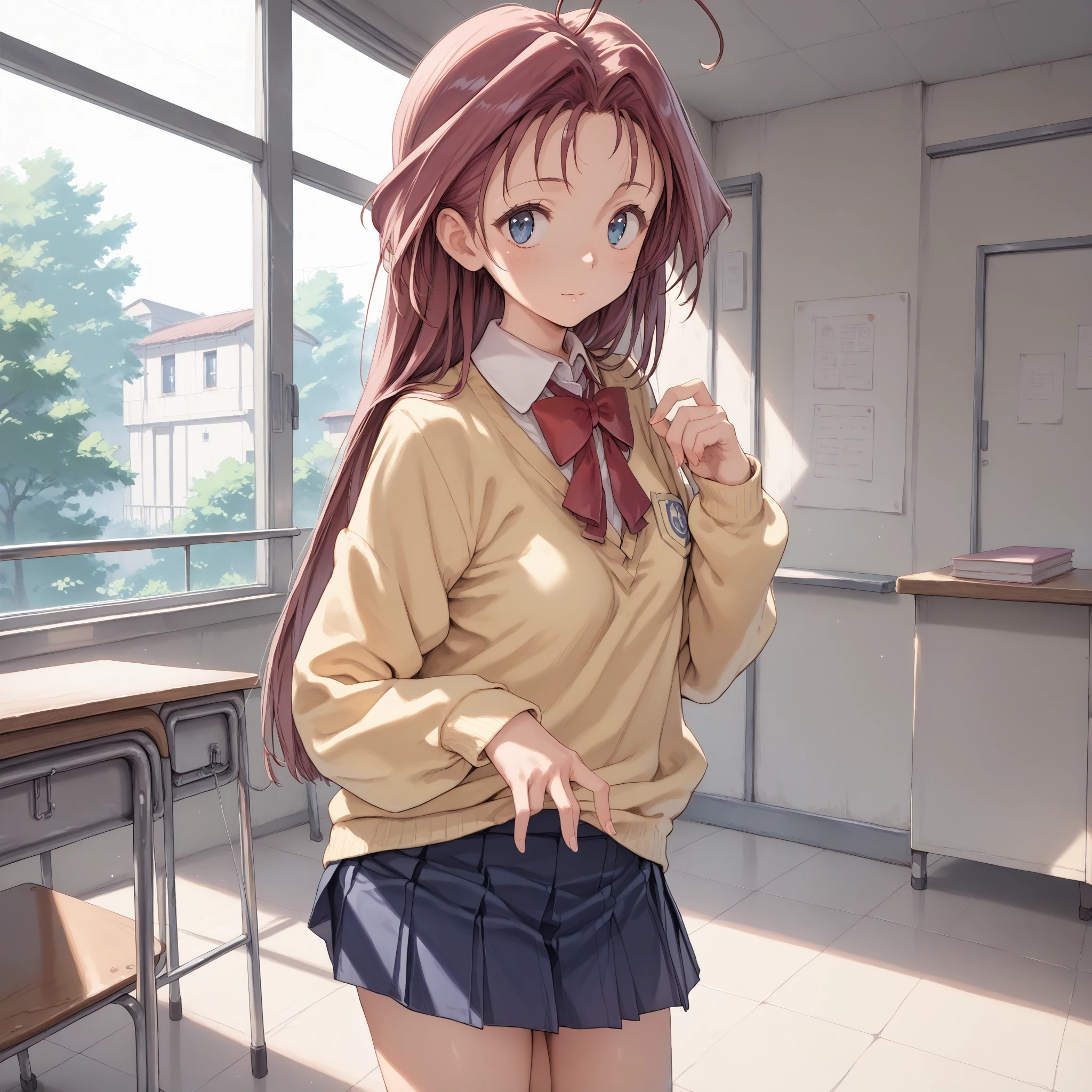 (score_9:1.2), score_8_up, score_7_up, source_anime , best quality,<lora:corrector haruna-pony-01:1>, corrector haruna, 1girl, solo, ahoge, school uniform