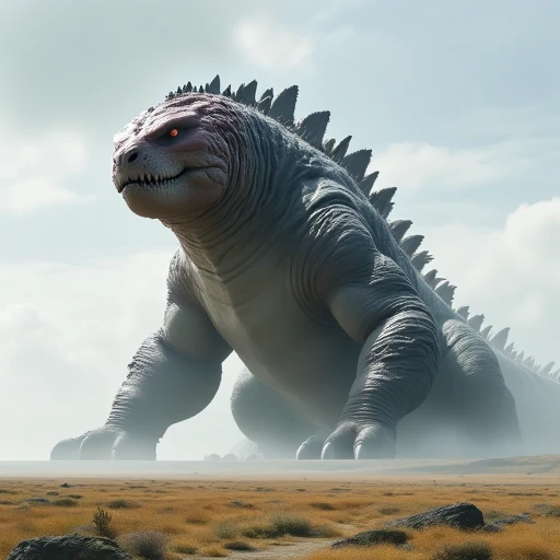 A giant monster Kaijuu roaming on plain landscape