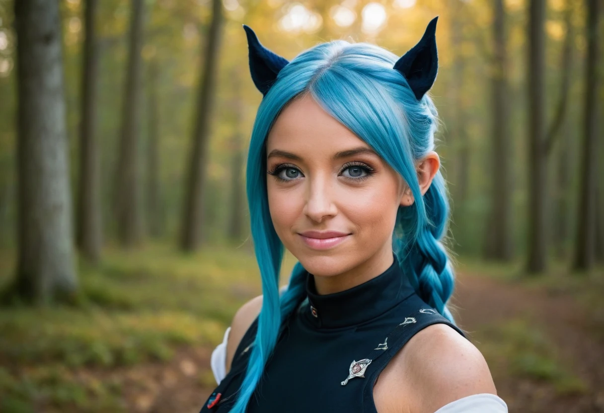 Role-playing game (RPG) style fantasy kayleigh mcenany,woman,blue hair,pointy_ears,pony-tail,evil smile,adapted_uniform,<lora:Kayleigh McEnany SDXL:0.9>, . Detailed, vibrant, immersive, reminiscent of high fantasy RPG games