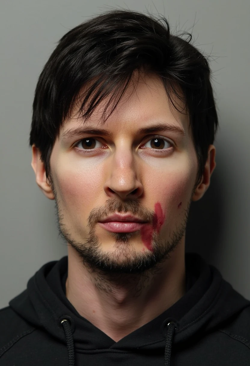 Photo of Pavel Durov with face beaten and mashed. He is in a french prison and it appears he was recently tortured. 

 