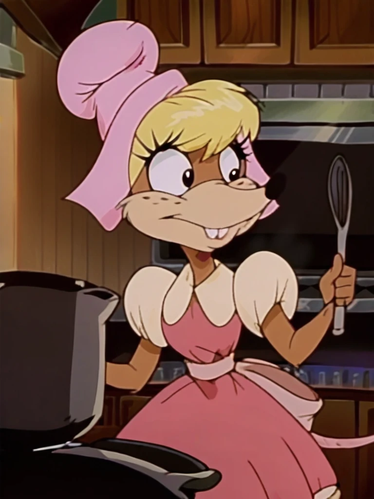 core_9, score_8_up, score_7_up, score_6_up, score_5_up, score_4_up, source_furry, female, mouse, Ms_Fieldmouse, buck teeth, swept bangs, hair bun, pink dress, cooking, cooking pot, stove, kitchen, detailed eyes, detailed face, <lora:ms-fieldmouse:1>