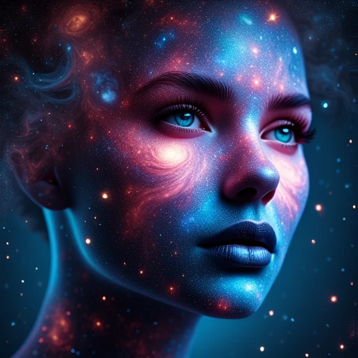 woman made of starstuff, galaxy eyes