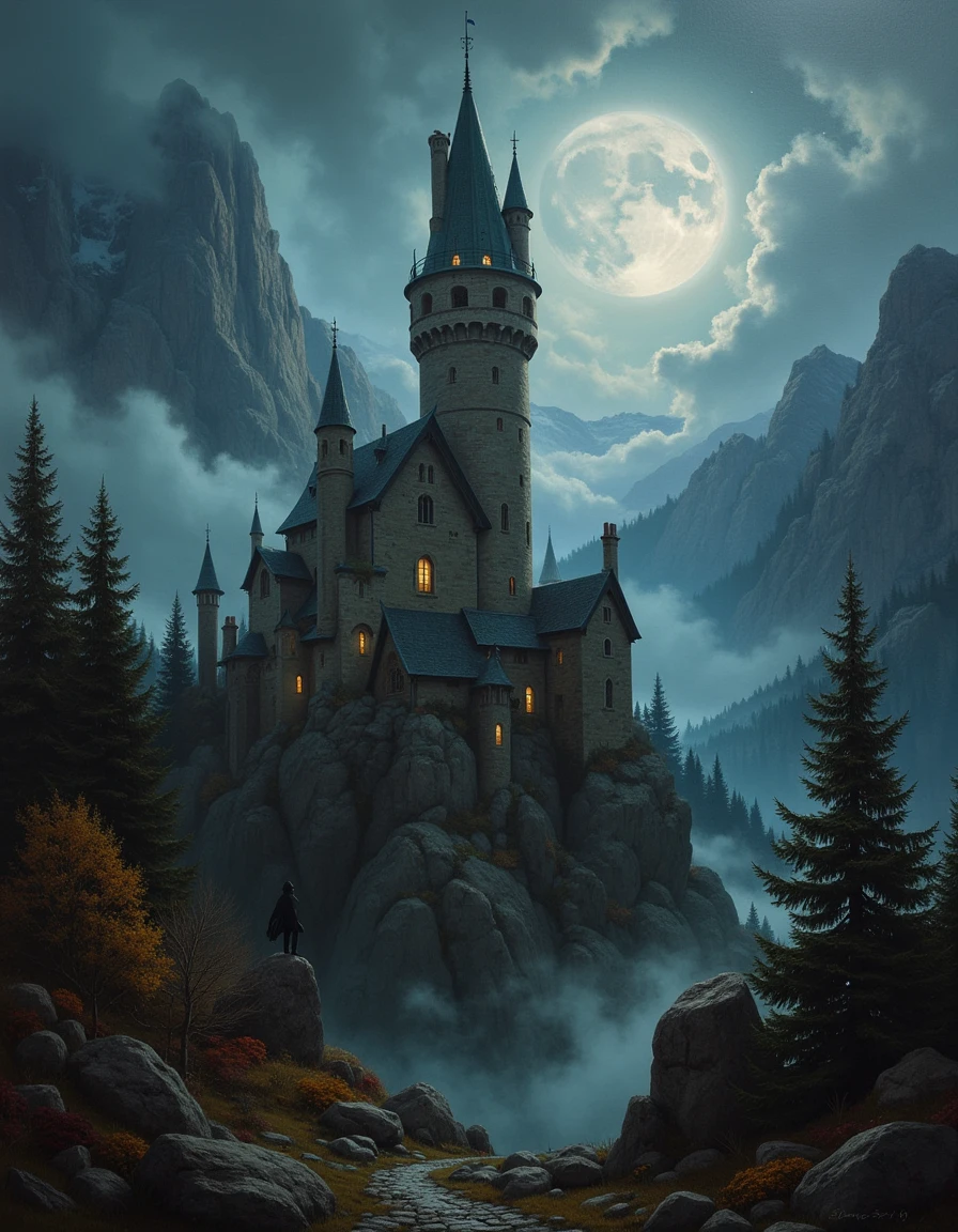 An atmospheric painting of a a wizard's tower