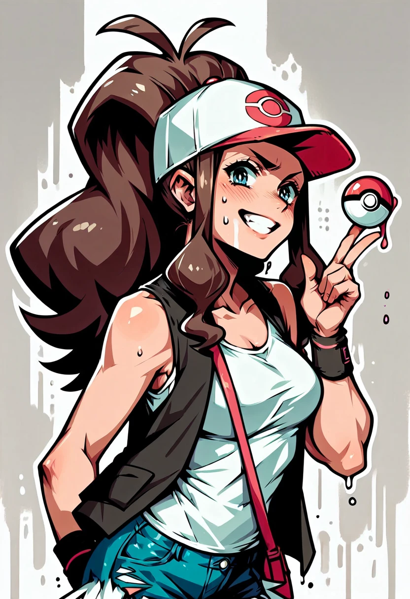 score_9, score_8_up, score_7_up, score_9, <lora:Toon Graffiti Style:1>, dripping,  hilda \(pokemon\),, grin, looking at viewer,