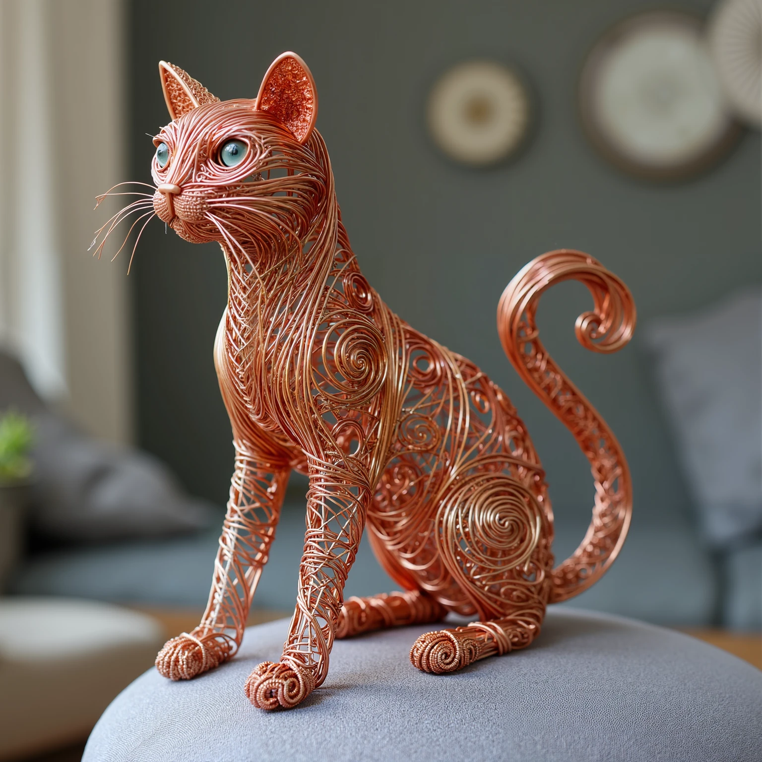 copperwire, A cat sculpture made from copper wire