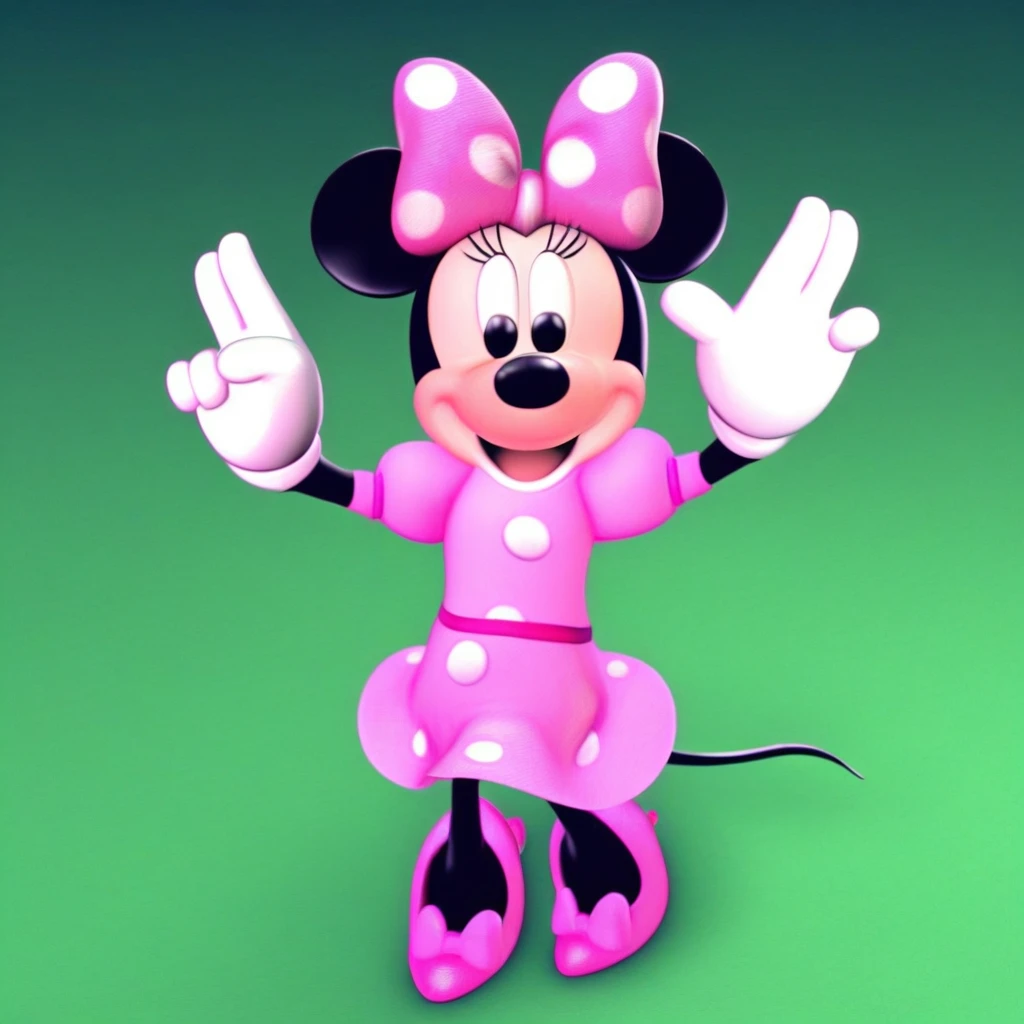 white pantihose, Tail, puffy short sleeves, white polkadot dress, big mouse ears, pink bow whit white polkadots, pink dress, pink heels, white gloves, 3d