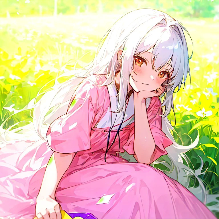 (masterpiece, best quality),1girl with long white hair sitting in a field of green plants and flowers, her hand under her chin, warm lighting, white dress, blurry foreground, (score_9, score_8_up, score_8), tall cute thin slutty girl, anime girl with long hair and a pink dress holding a cell phone, soft anime illustration, anime visual of a cute girl, guweiz, splash art anime, clean detailed anime art, small girl, cute anime girl, pixiv, trending on pixiv, official artwork, shikamimi, anime illustration, kawaii