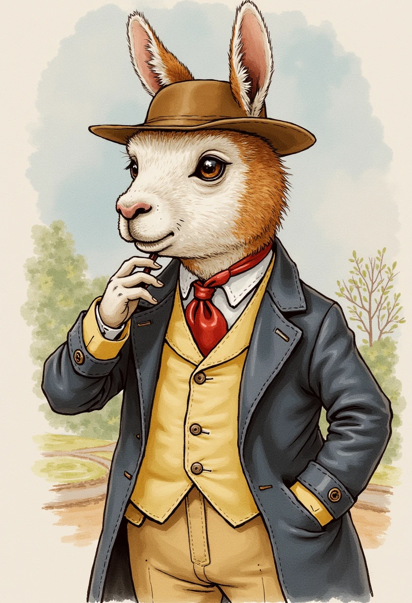 By artist Beatrix Potter featuring a Alpaca salaryman