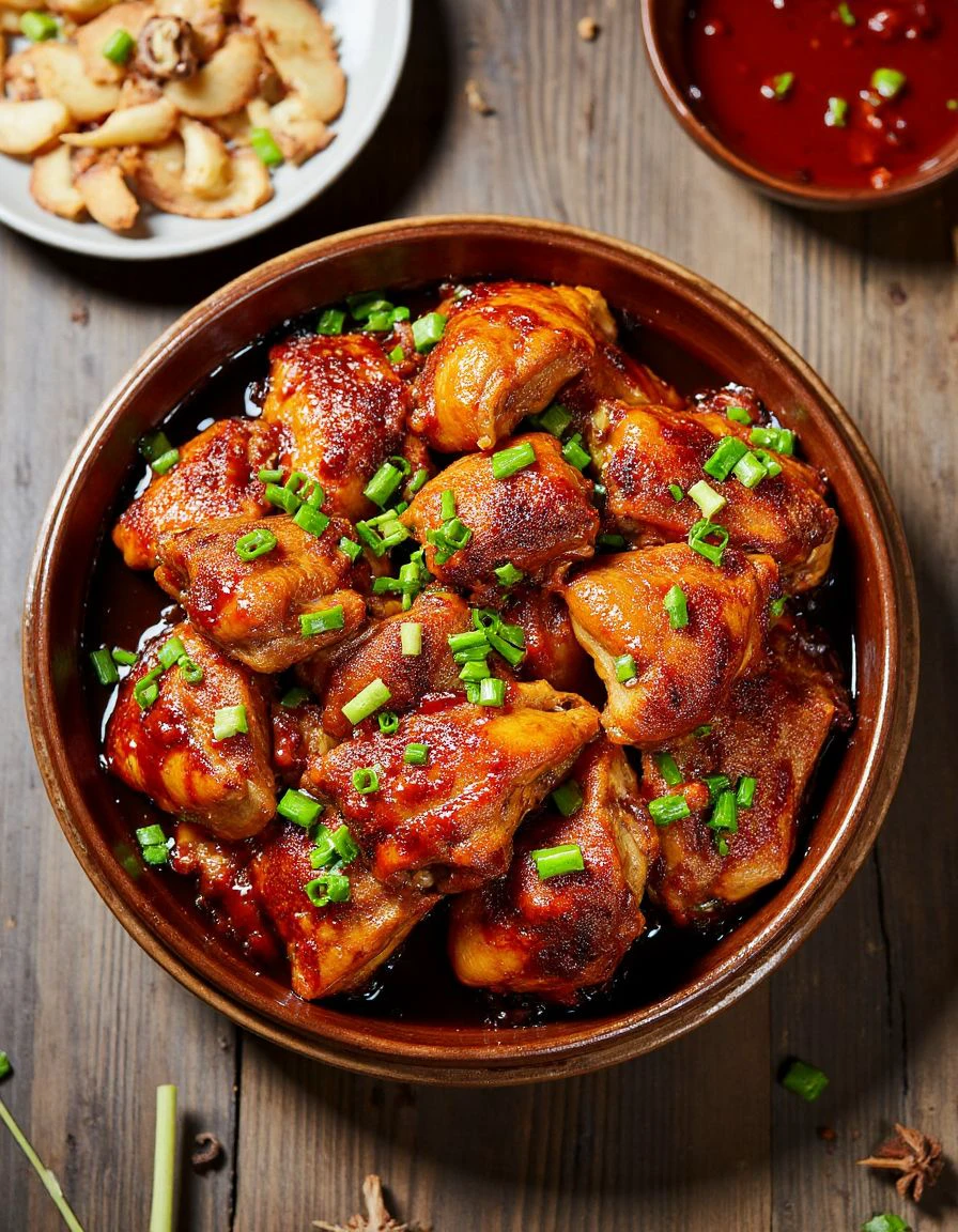 top view of a dish of duck, chinese cuisine, food advertisement photography<lora:chinese_cuisine-000009:0.9>