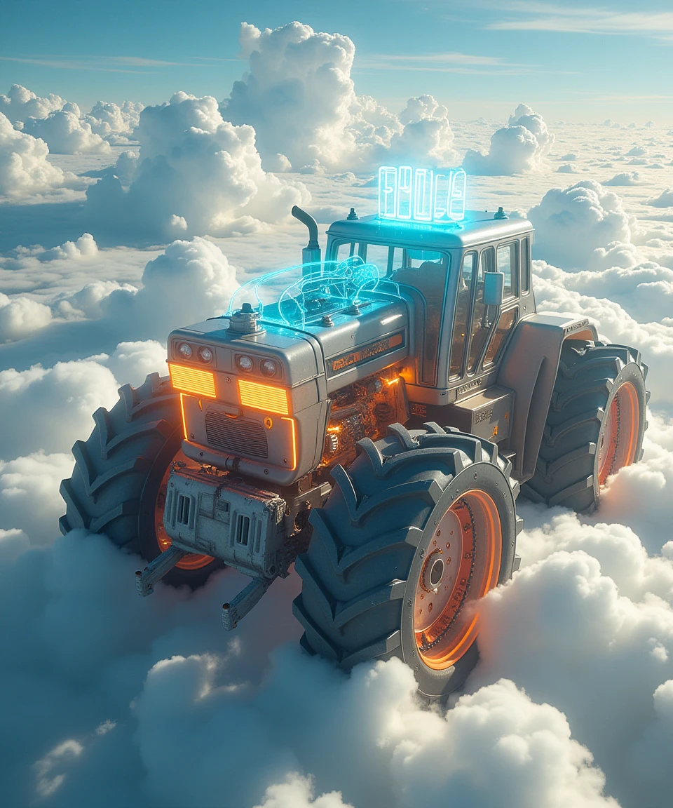 the tractor made of future machinery in cloud city