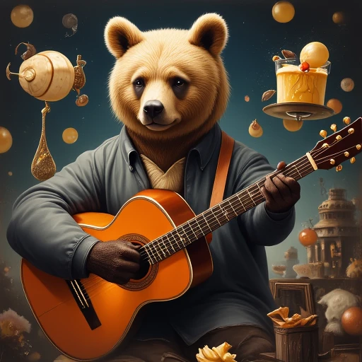 A bear with a guitar on the lunar surface