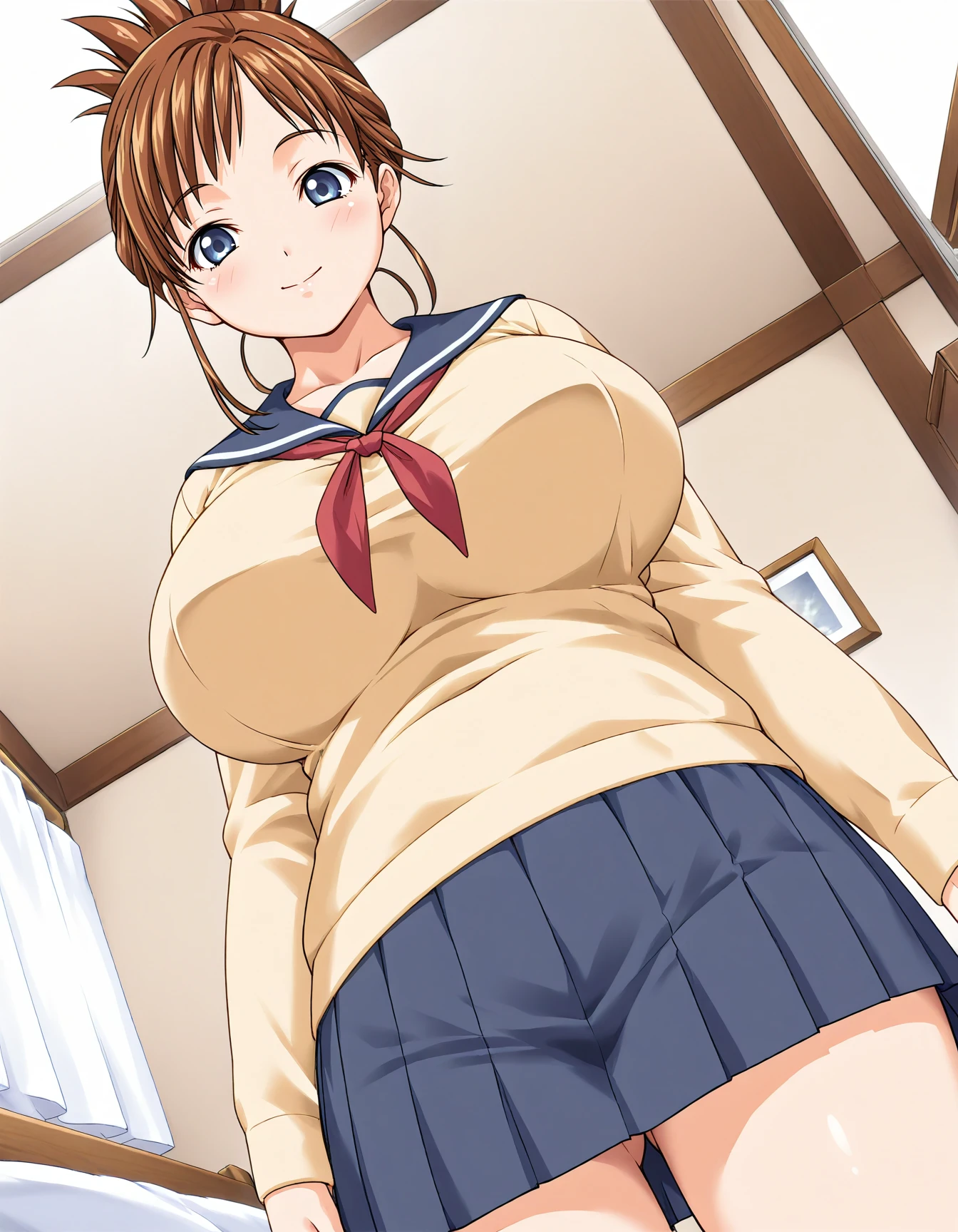 <lora:Sakurai_Mayumi_Mama_Tsuma:0.75>, mayumi_mt, brown hair, hair up, blue eyes, mature female, huge breasts,
cowboy shot , bedroom, light smile, skirt, school uniform, serafuku, long sleeves, black skirt, pleated skirt ,low-angle view ,
score_9, score_8_up, score_7_up, masterpiece, best quality, source_anime, uncensored, <lora:Hyper-SDXL-8steps-lora:1>,