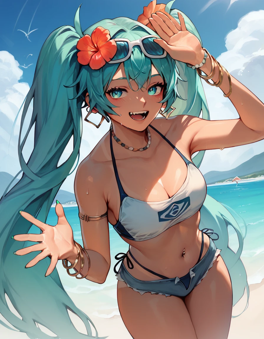 score_9, score_8_up, score_7_up, hatsune, waving, solo, beach