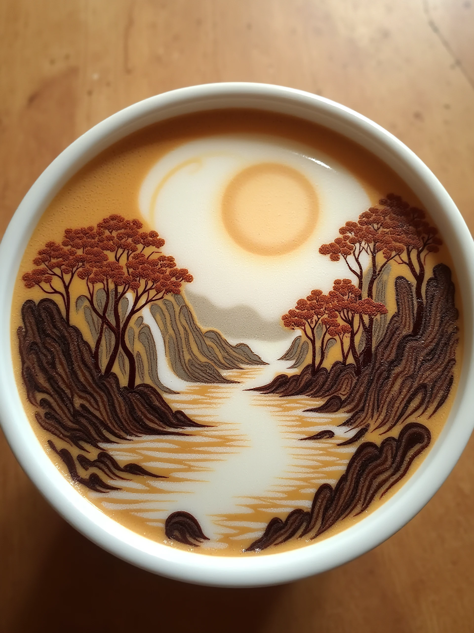 fluxlatte, latte art of a japanese landscape