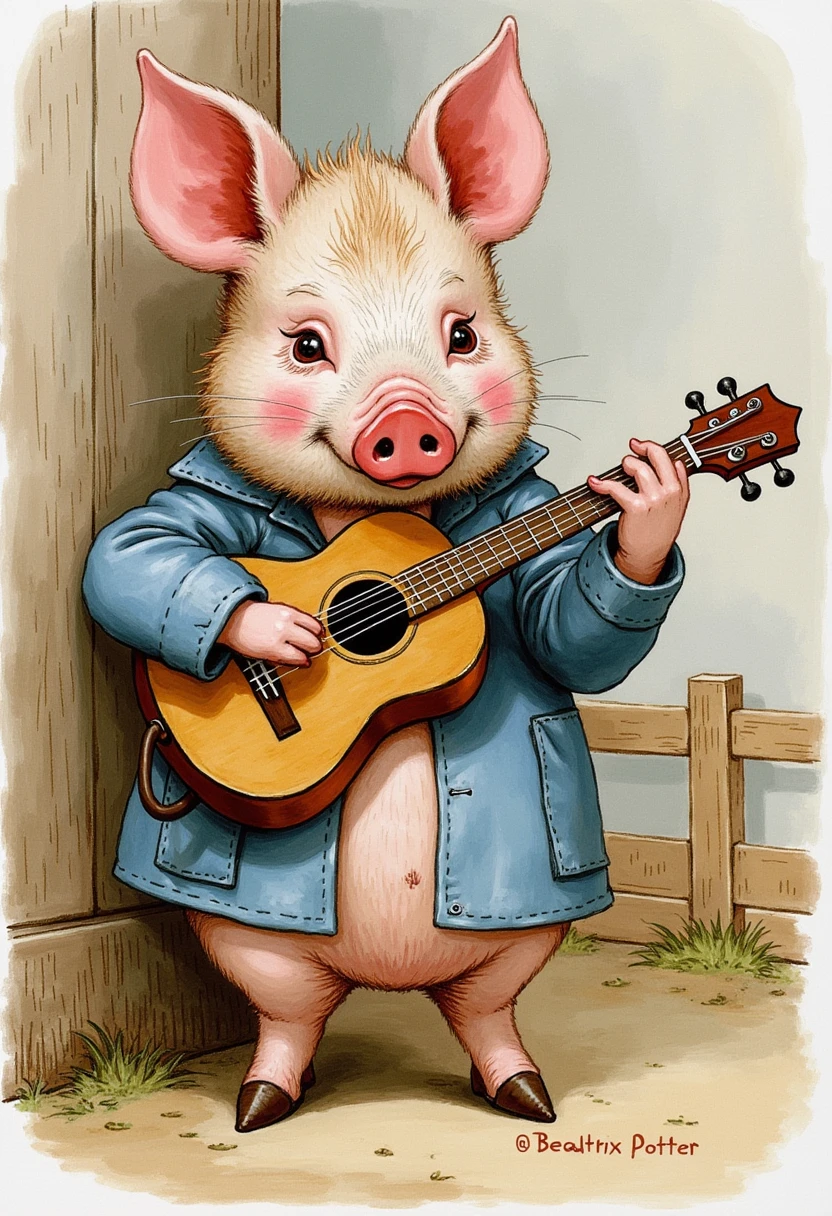 By artist Beatrix Potter featuring a Pig musician