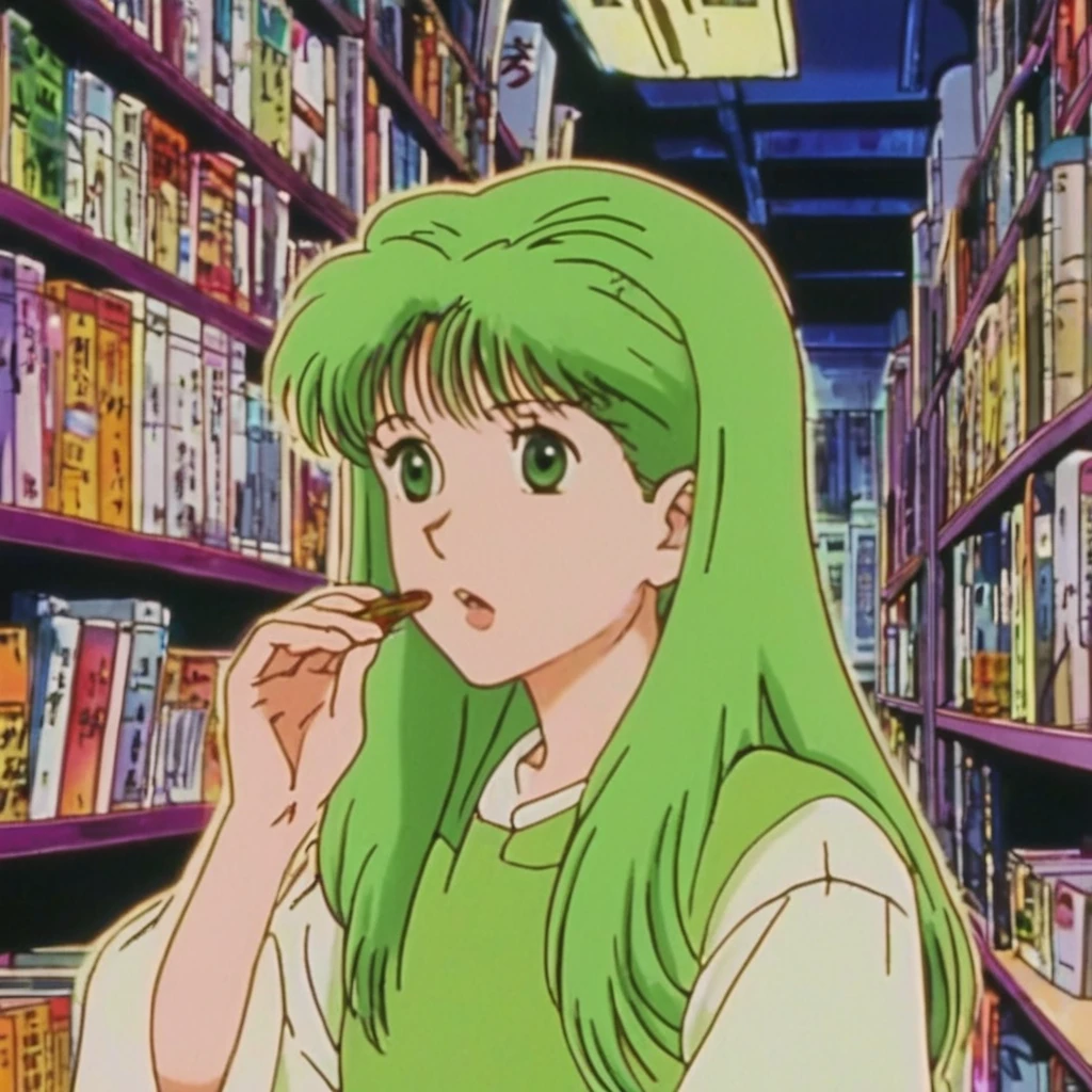 DVD still from 1992 supernatural anime, Emi Sato discovers a spectral clue, haunting, anime, 90's animation








