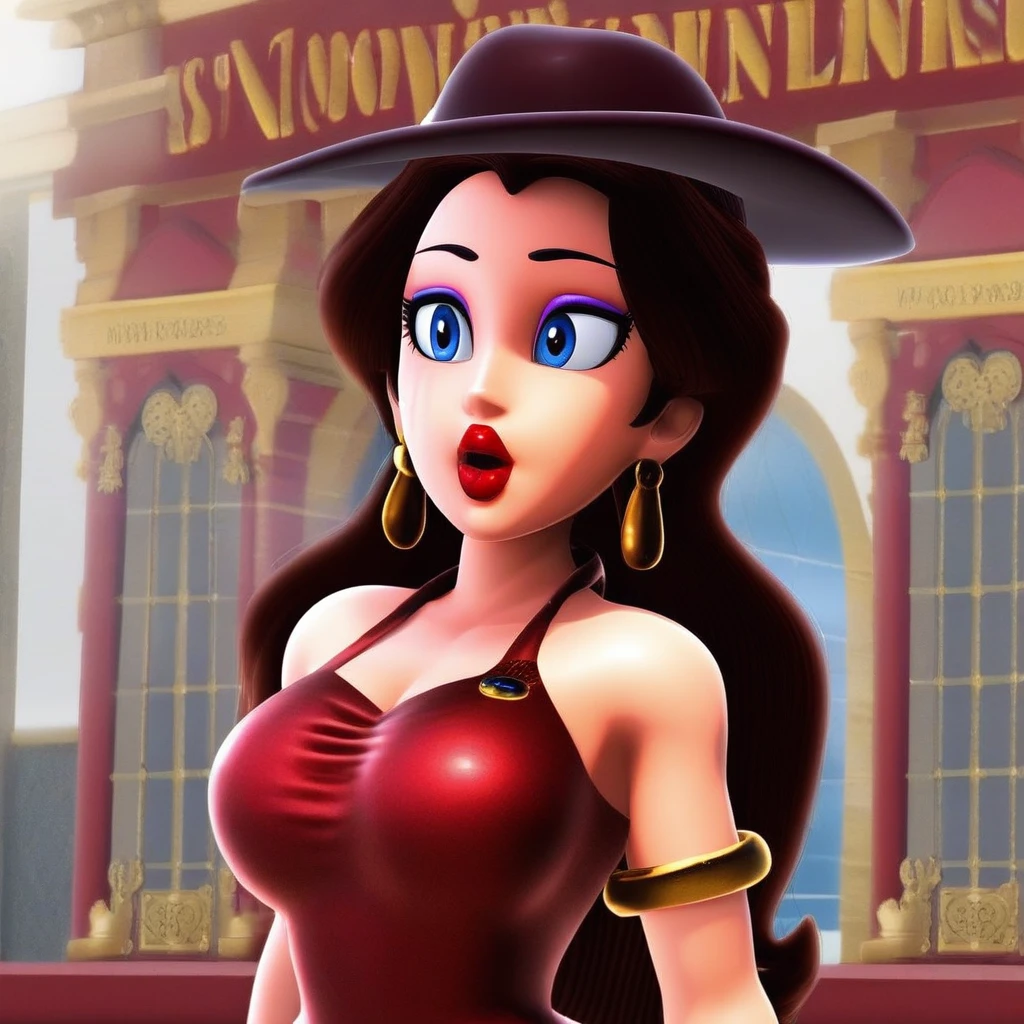 ((high detailed, best quality, 4k, masterpiece, hd:1.3)), ((best quality)), (((HD))), (((8k))), (ultraDH), (ultra HD), blue eyes, BREAK blue eyes, seductive, attractive, smooth anime cg art, 36C breasts, long legs, vivid colors, slim body, perfect skin, brown hair, long hair, light hair, brown hair, cleavage, 36C cleavage, looking at viewer, BREAK looking at viewer, extremely detailed face, earrings, gem, dark blue makeup lips, dark gothic eyeshadows, dark eyeshadows, white eyeshadows, red sexy lips, dark lips, very dark lips, (perfect hands, perfect anatomy), light makeup, red medium lips, red thick lips, detailed fingers, five fingers per hand, 5 fingers, (1 girl), detailed lips, detailed red lips, red painted lips, gothic painted lips, (breast focus), (arms outstreched:1.2), (from above:1.1), (breasts out:1.3), (off shoulder:1.1),