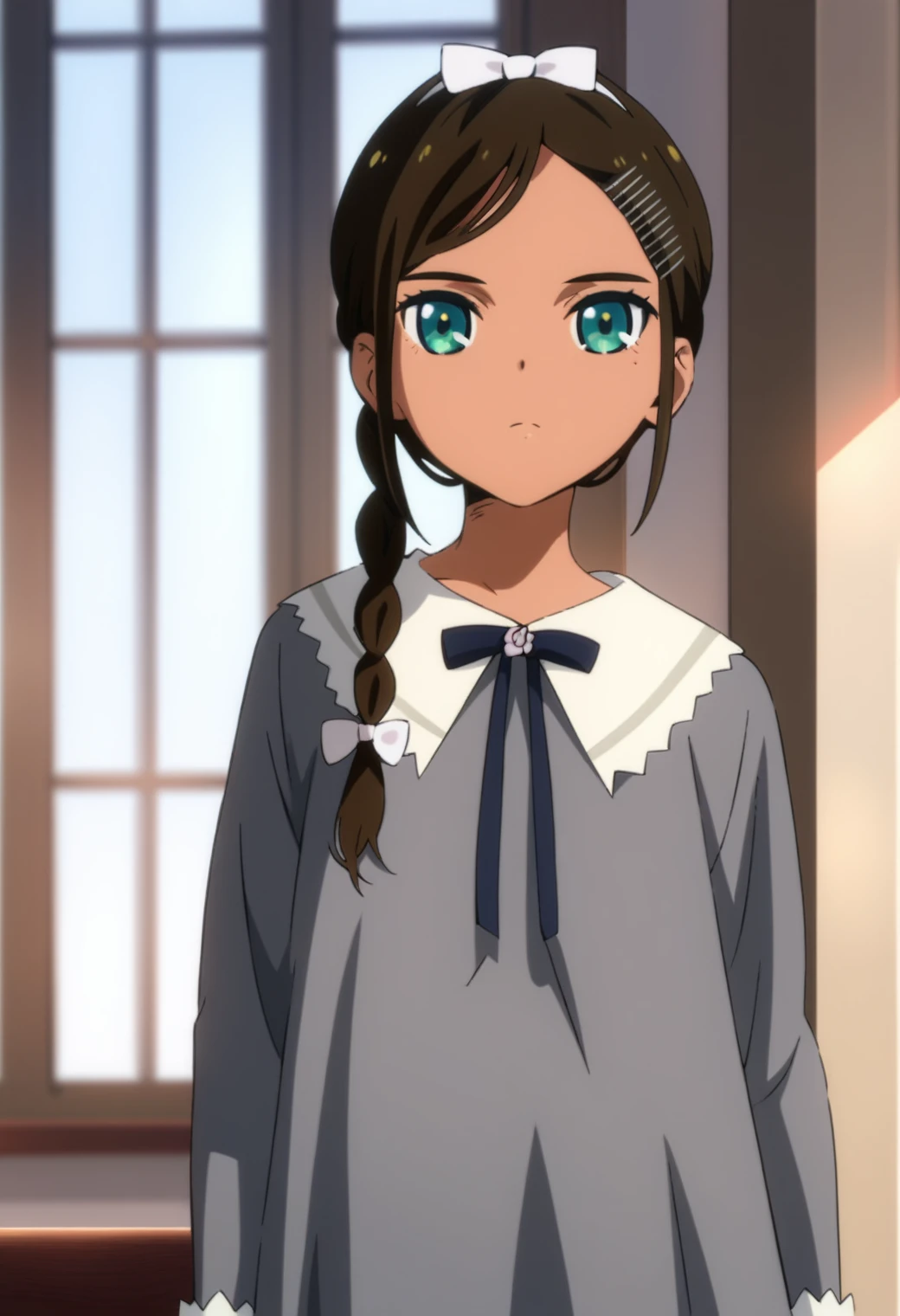 <lora:aonuma_neiru_ponyxl_lora_v1:1>, aonuma neiru, single braid, white bow hairband, hairpin,
grey dress, collared dress, neck ribbon, blue ribbon, long sleeves,
cowboy shot,
score_9, score_8_up, score_7_up, score_6_up, anime, (hara \(harayutaka\):0.5), (m-da s-tarou, asou \(asabu202\):0.5), high quality, detailed, beautiful, shiny, outstanding, countershading, detailed soft lighting