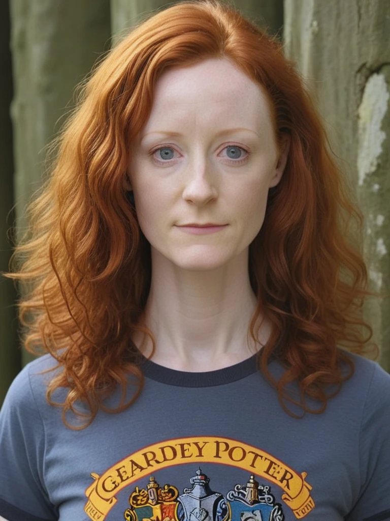 a professional absurdres sharp focus intricately detailed photograph of a beautiful 25-year-old (Geraldine_Somerville:1.1)
wearing a Harry Potter t-shirt,
 <lora:Geraldine_Somerville-SDXLe12:0.8>