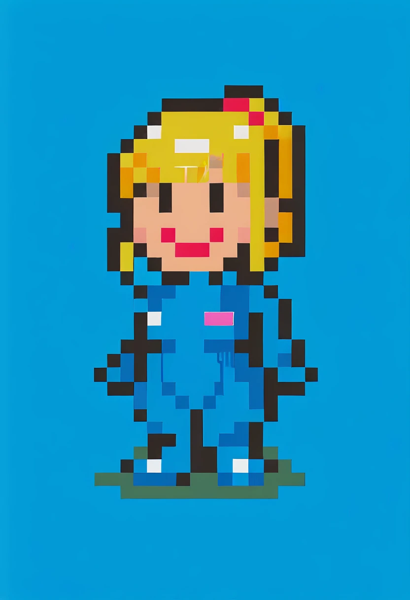 score_9, score_8_up, score_7_up, source_anime, 1girl, smile, closed mouth, <lora:EarthboundSpriteStyle-pdxl:1> pixel art, full body, standing, chibi, looking at viewer, blue background, samus aran, bodysuit, ponytail