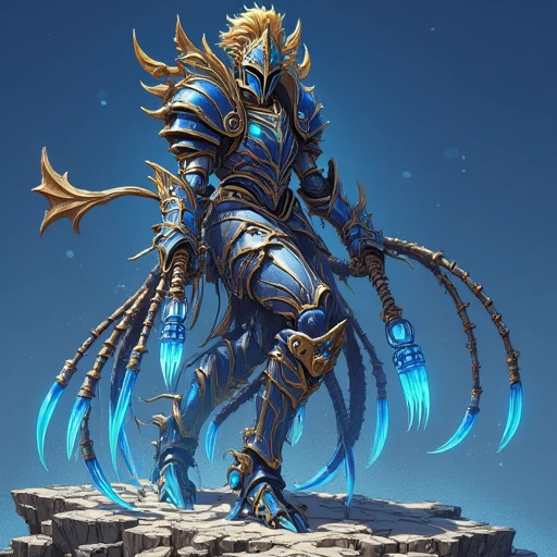 royal knight, gold trim, coral, tendrils, hybrid, Glowing baubles, glowing