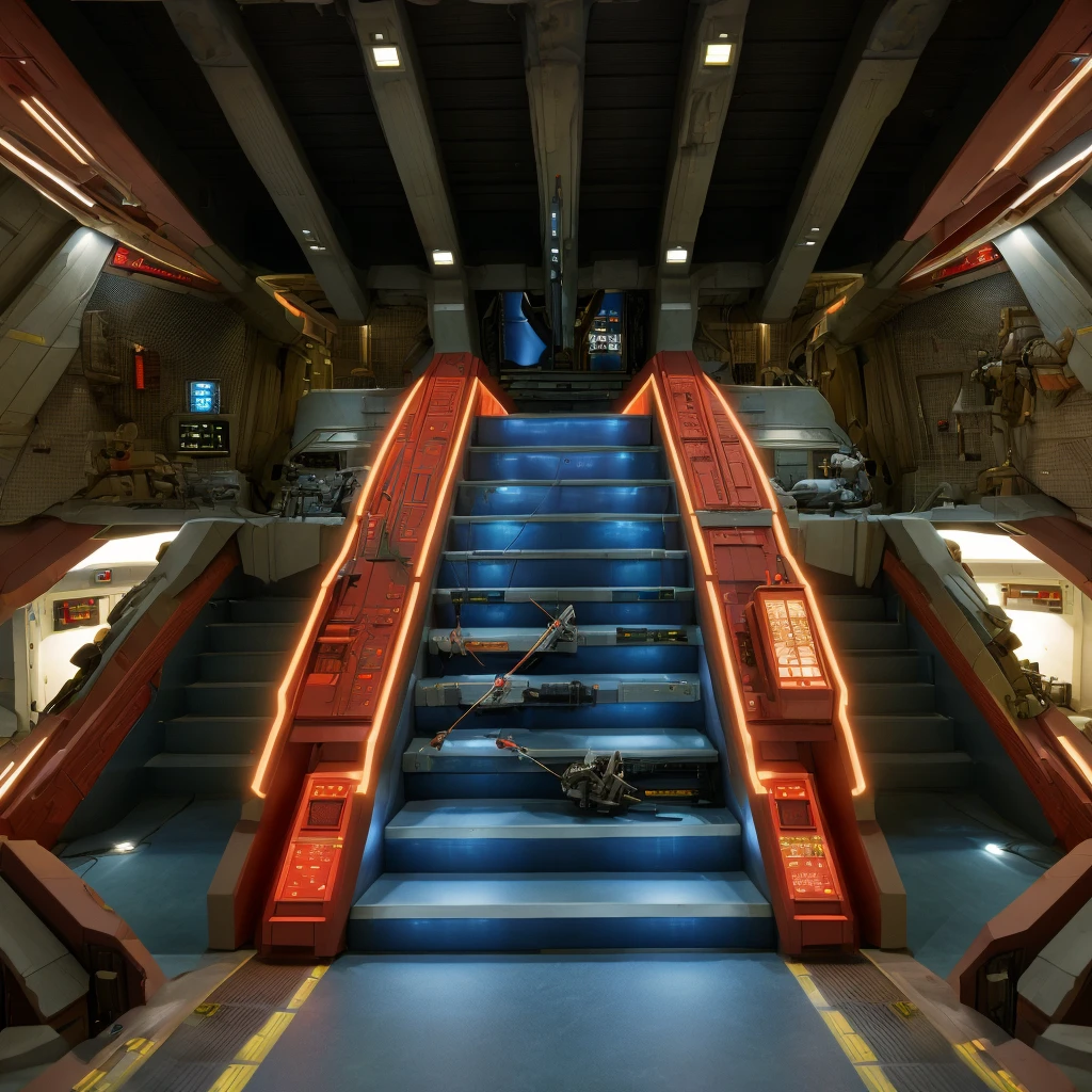 <lora:BGI:1>science fiction, realistic, military, multiple boys, stairs, cable, 4k, masterpiece