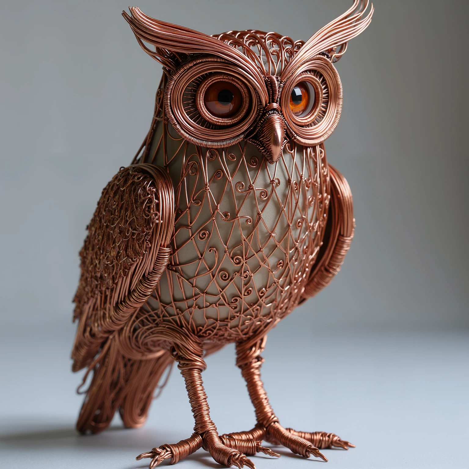 copperwire, An owl sculpture made from copper wire