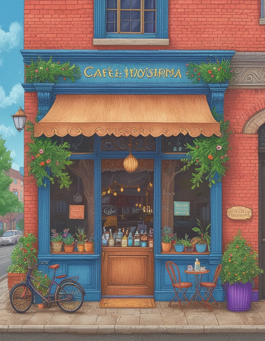 exterior of a cafe <lora:novuschroma01 style_2:1> novuschroma01 style