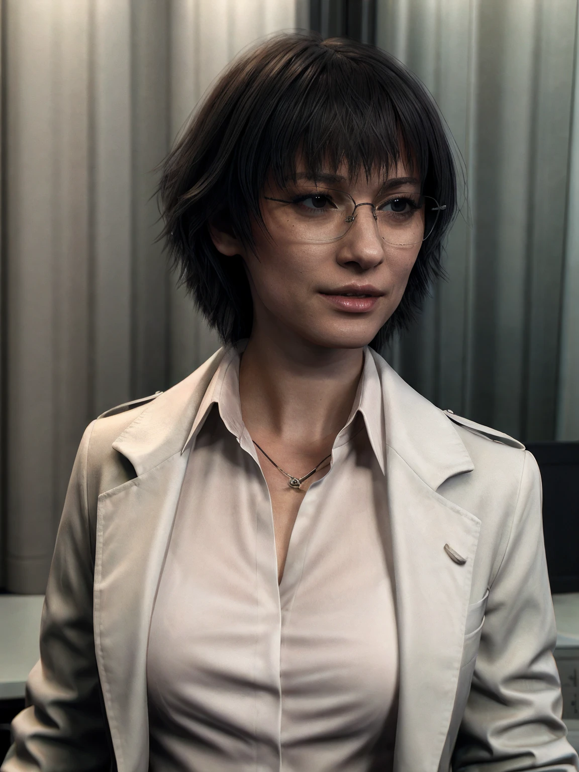 dmc5lady,office, suit, glasses, <lora:dmc5lady:1>