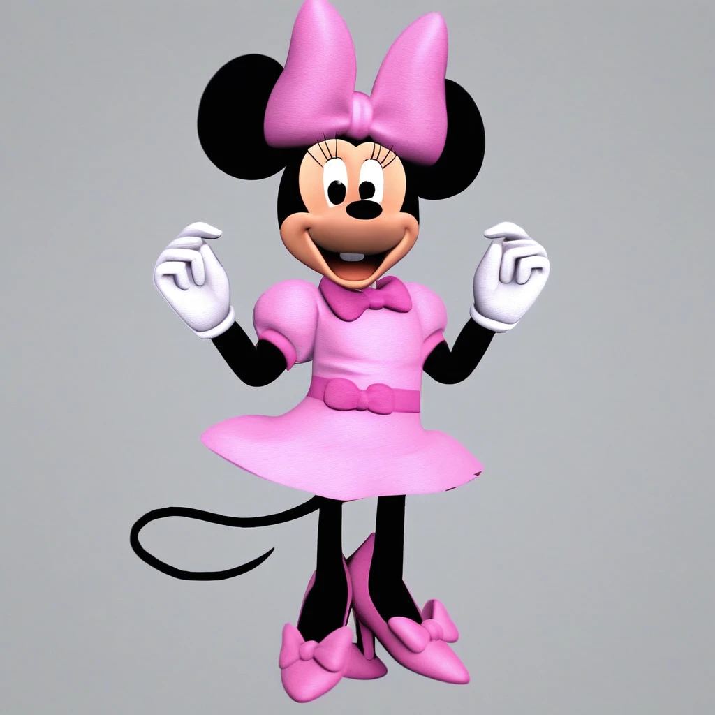 white pantihose, Tail, puffy short sleeves, white polkadot dress, big mouse ears, pink bow whit white polkadots, pink dress, pink heels, white gloves, 3d