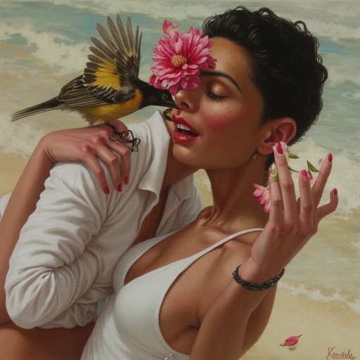 A woman with small breasts naked with many penises around her,con su hermanita alado