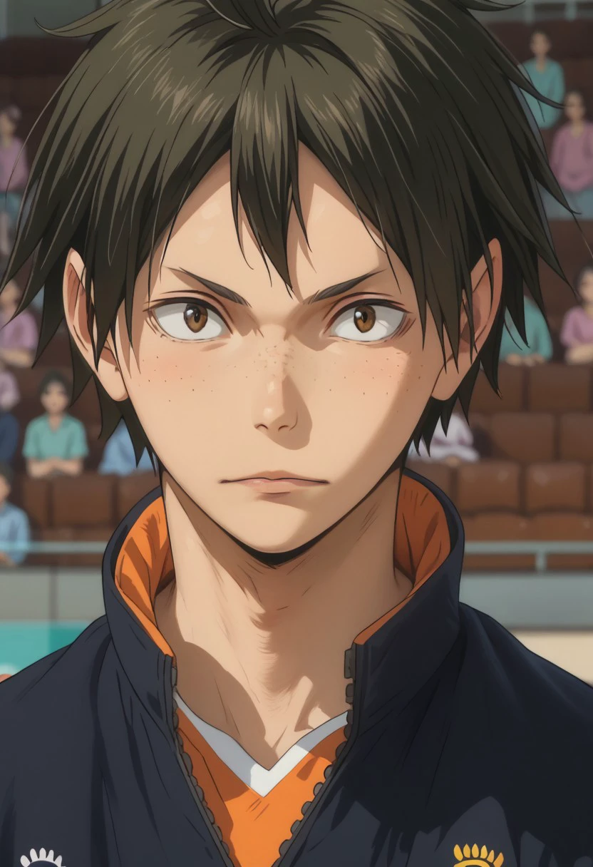 score_9, score_8_up, score_7_up, source_anime, rating_safe, YamaguchiHAIKYU, Yamaguchi_freckles, brown_Yamaguchi_eyes, dark green_Yamaguchi_hair, 1boy, male focus, anime screencap,