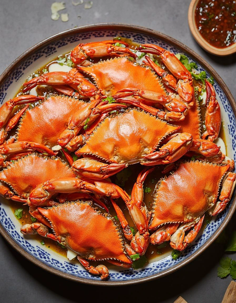 top view of a dish of crab , chinese cuisine,  food advertisement photography<lora:chinese_cuisine-000009:0.9>