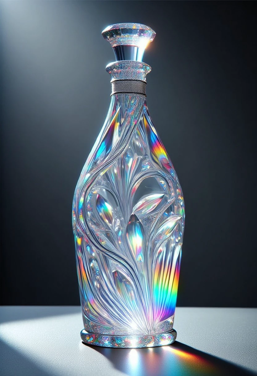 A Bottle that is entirely made out of prismatic crystal