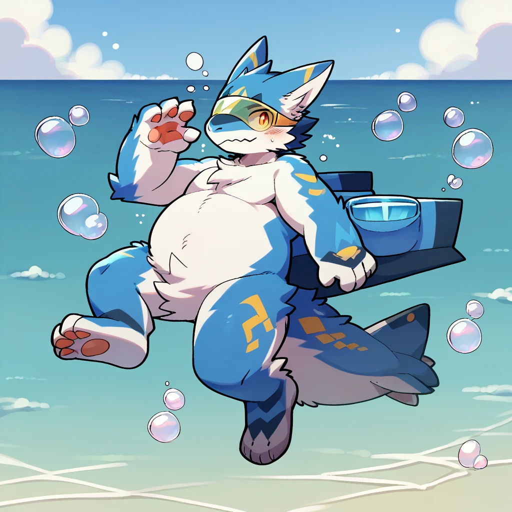 score_9, score_8_up, score_7_up, 1boy, anthro, planedragon, solo, paws, fluffy, visor, kemono, mini base pose, mini base pose 2, bubbles, sea foam theme, ocean, blue fur, markings, by jinu<lora:EMS-468738-EMS:1.000000>, <lora:EMS-322220-EMS:0.400000>