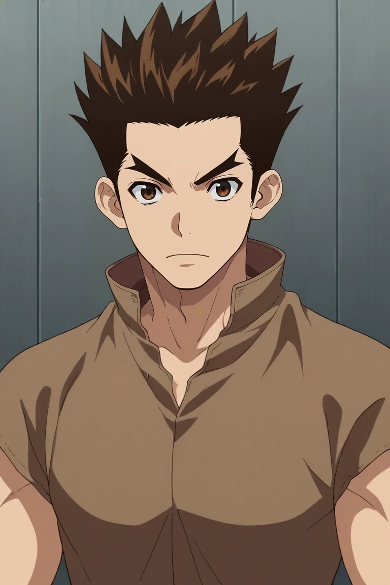 score_9, score_8_up, score_7_up, source_anime, rating_safe, intricate details, , , , 1boy, solo, male focus, <lora:taiju_ooki_pony:0.74>, taiju_ooki, brown hair, brown eyes, short hair, spiked hair, , , <lora:sdxl_lightning_8step_lora:1>