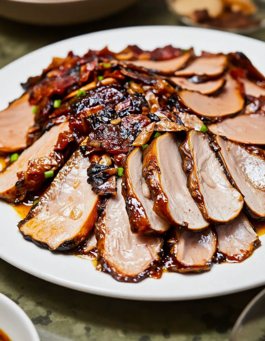 a dish of a sliced roast duck meat with crispy skin, chinese cuisine, food advertisement photography <lora:chinese_cuisine-000009:0.9>