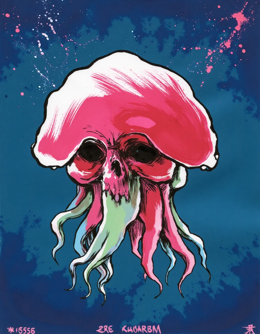 <lora:ink_monsters_v2:1.8> kimholm style, 
jellyfish,