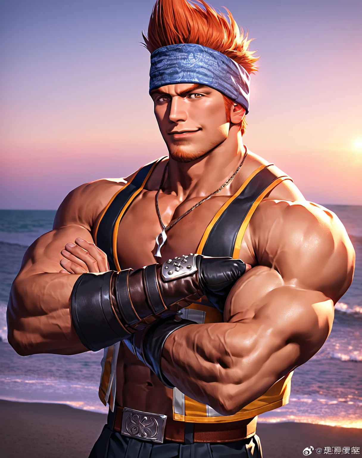 core_9, score_8_up, score_7_up, score_6_up, wakka, solo, gloves, 1boy, brown eyes, muscular, goatee, jewelry, male focus, belt, fingerless gloves, big biceps, necklace, orange hair, headband, realistic, shore, beach, daylight, front view, looking at you, smug,
best quality, best aesthetic, sfw, year 2023<lora:EMS-468940-EMS:0.800000>