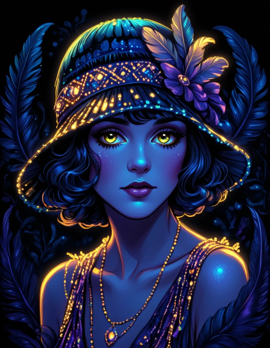 novuschroma80 style flapper woman  no background  blacklight art <lora:novuschroma80 style:1>