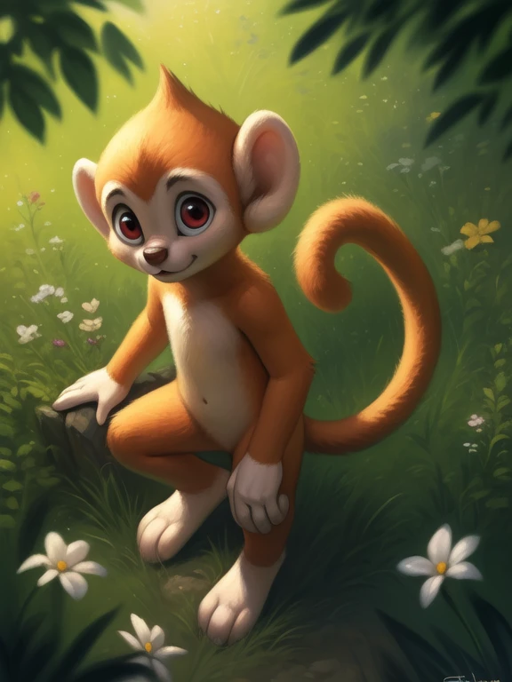 <lora:SunWukongYif:0.8>   SunWukong, monkey, red eyes, tail,  Orange fur, Chibi,
(solo focus), Looks at the viewer,  (( high-angle view,, ))
[ large window, (nature), forest, grass, day shining, clouds, flowers, blanket, day, ]
(beautiful, aesthetic, perfect, delicate, intricate, saturated colors), masterpiece, digital drawing, best quality,
by ulitochka, by taran fiddler, by Silverfox5213, by personalami,